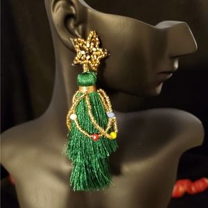 Christmas Tree Tassel Dangle Earrings Green Trees Gold Star SOLD OUT Last Year!
